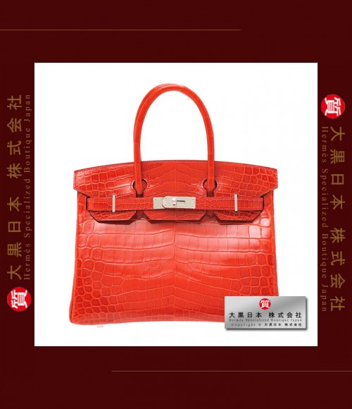 HERMES BIRKIN 30 (Pre-owned) - Geranium / Geranium red, Niloticus crocodile skin, Phw