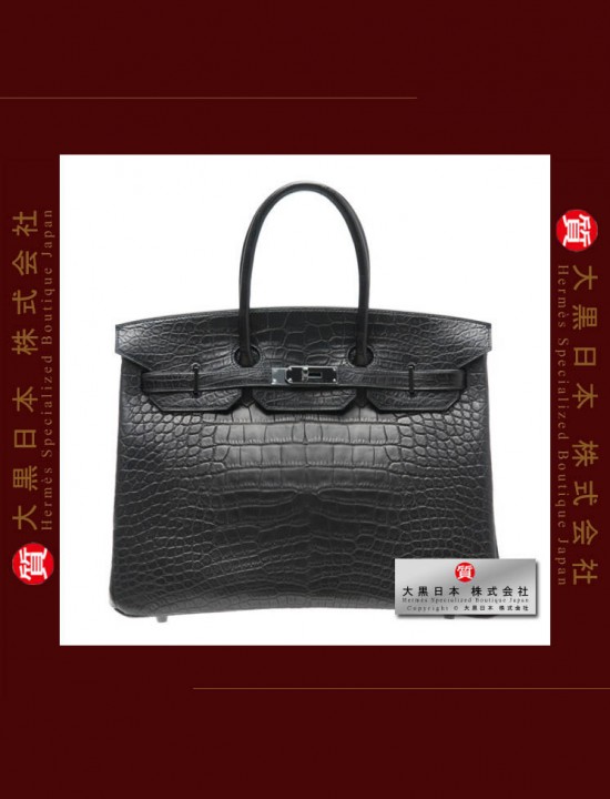 HERMES SO-BLACK BIRKIN 35 (Pre-owned) Matt alligator crocodile skin, Black hardware