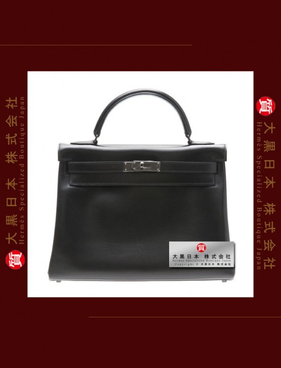 HERMES SO-BLACK KELLY 32 (Pre-owned) retourne, Black Box calf leather, Black hardware