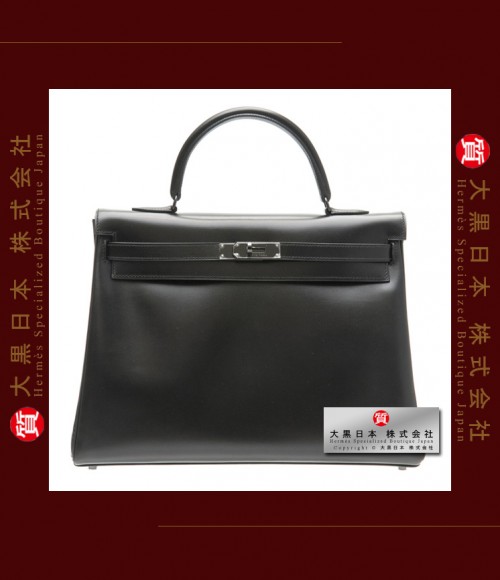 HERMES SO-BLACK KELLY 35 (Pre-owned) - Retourne, Black, Box calf leather, Black hardware