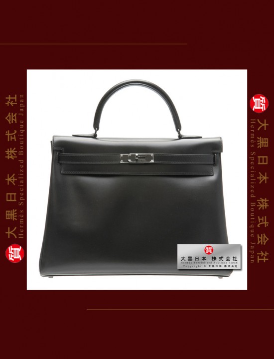 HERMES SO-BLACK KELLY 35 (Pre-owned) retourne, Black Box calf leather, Black hardware